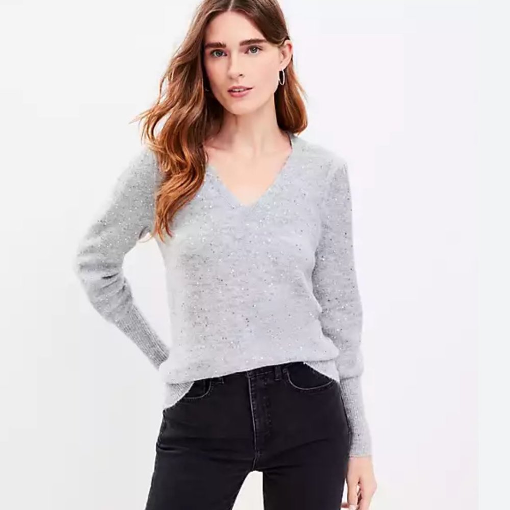 LOFT Shimmer V-Neck Sweater